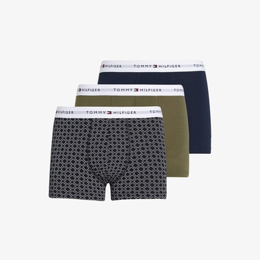  Tommy Hilfiger 3'lü Trunk Print Erkek Gri Boxer