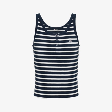  Tommy Jeans Slim Button Tank Kadın Mavi Kolsuz T-Shirt