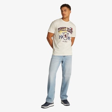  Tommy Jeans Reg Varsity Novelty Ext Erkek Bej T-Shirt