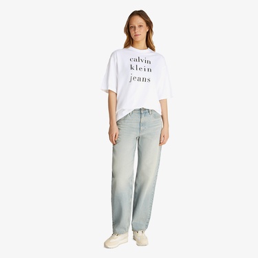  Calvin Klein Logo Kadın Beyaz T-Shirt