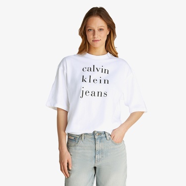 Calvin Klein Logo Kadın Beyaz T-Shirt
