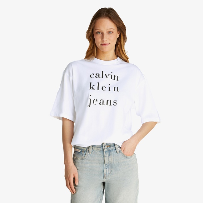 Calvin Klein Logo Kadın Beyaz T-Shirt