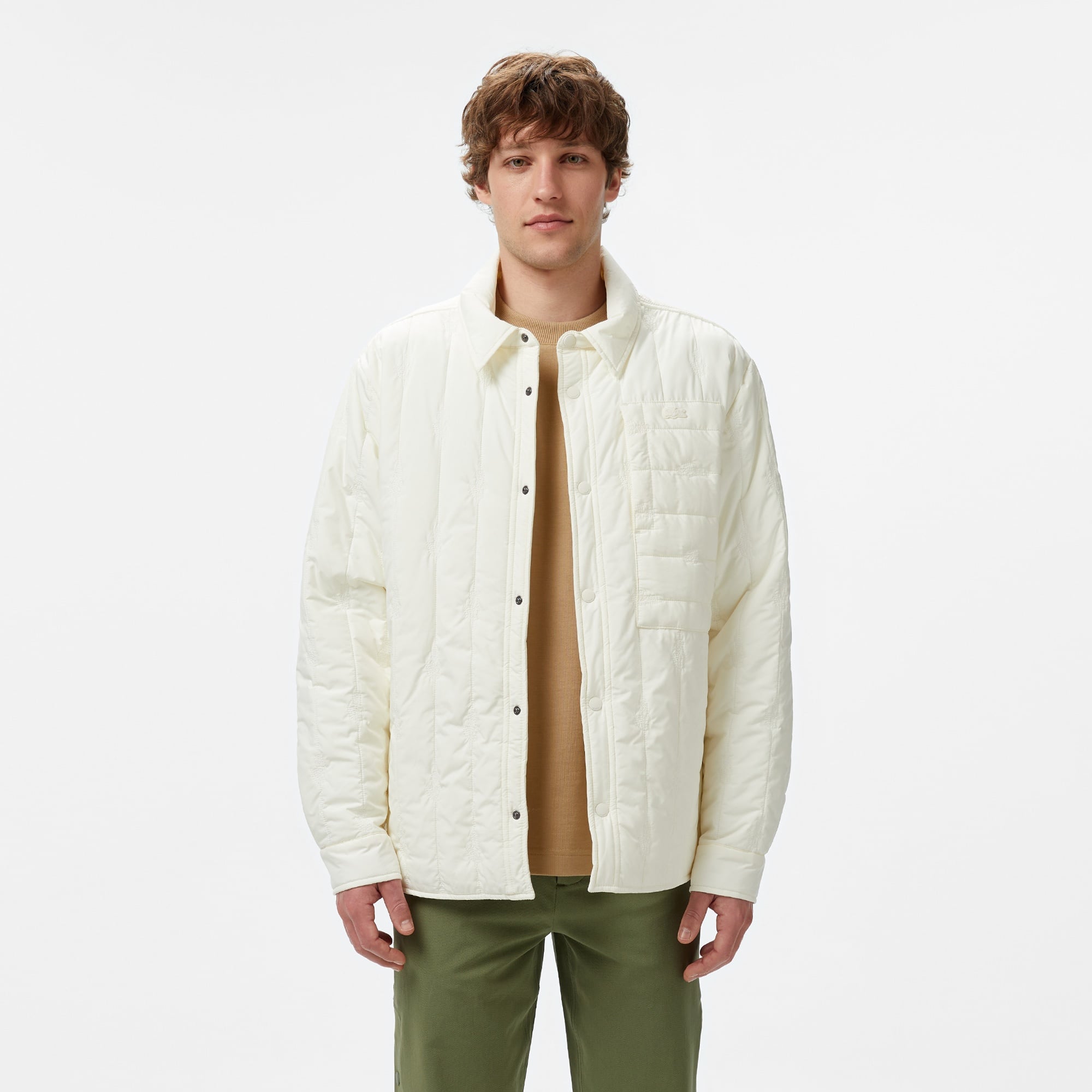 Lacoste Erkek Relaxed Fit Gömlek Yaka Desenli Beyaz Ceket