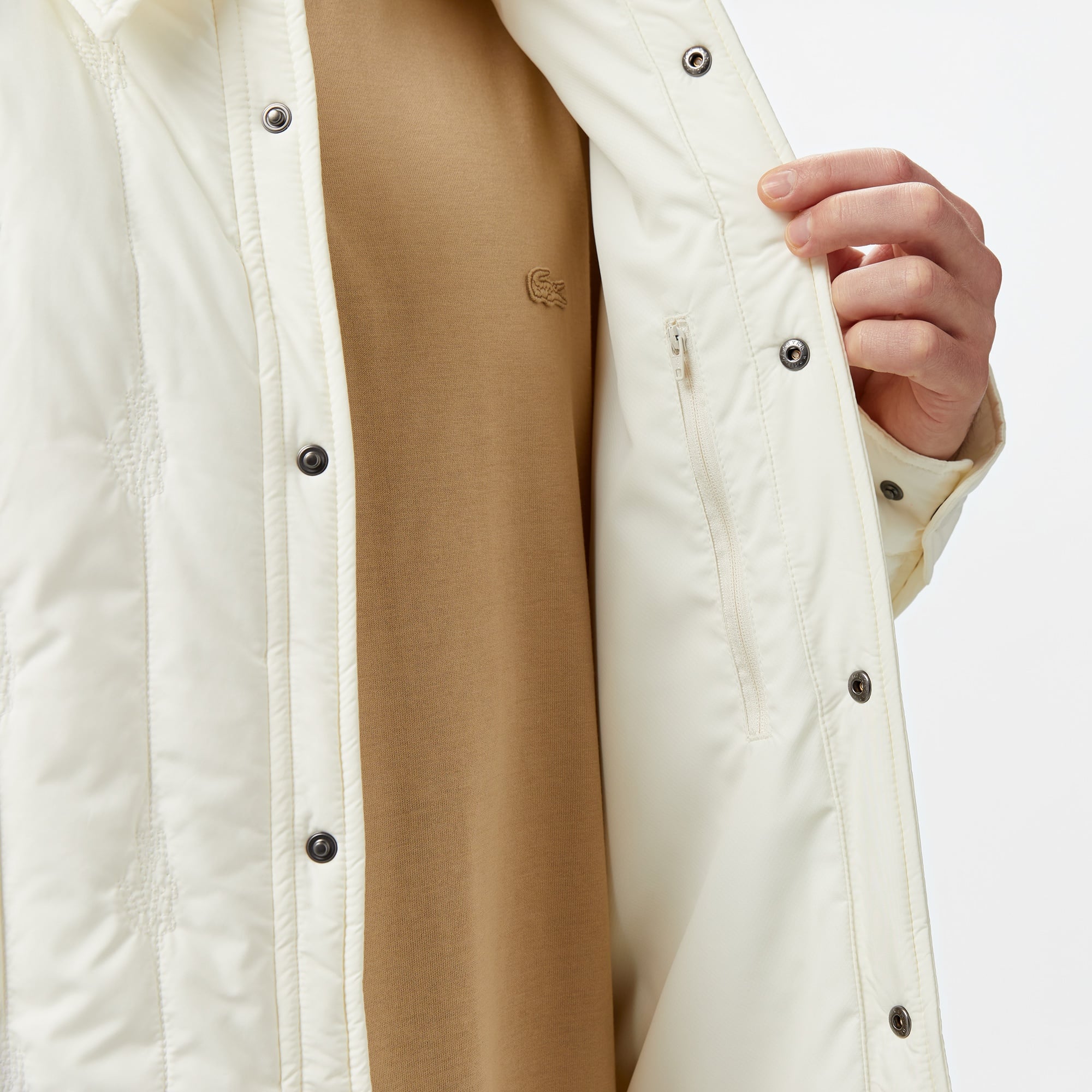 Lacoste Erkek Relaxed Fit Gömlek Yaka Desenli Beyaz Ceket