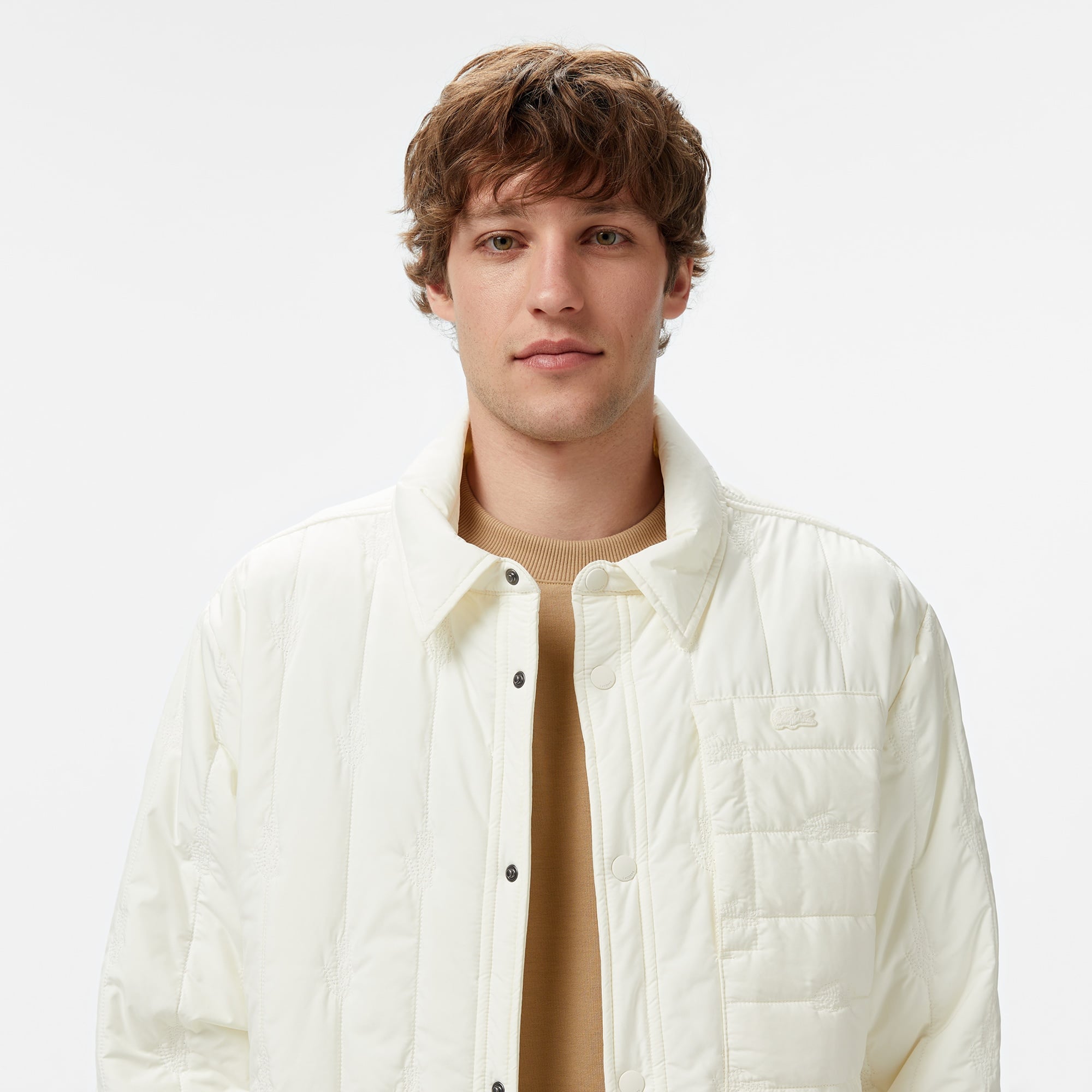 Lacoste Erkek Relaxed Fit Gömlek Yaka Desenli Beyaz Ceket