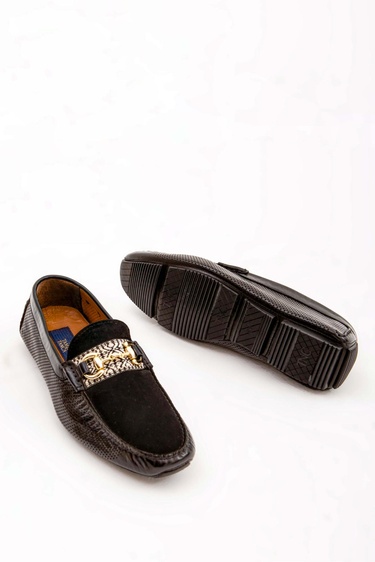  Tamer Tanca Erkek Hakiki Deri Siyah Bufalo Loafer Ayakkabı