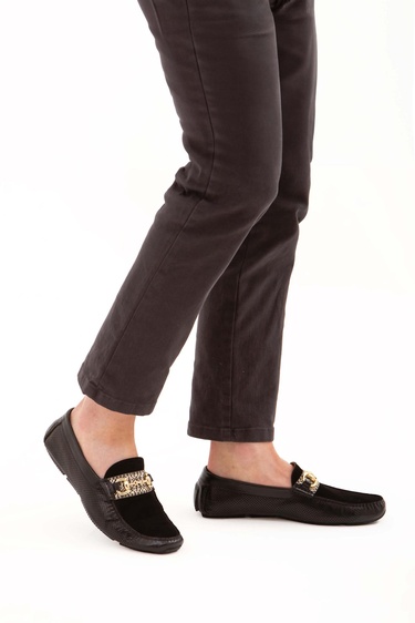  Tamer Tanca Erkek Hakiki Deri Siyah Bufalo Loafer Ayakkabı