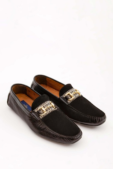  Tamer Tanca Erkek Hakiki Deri Siyah Bufalo Loafer Ayakkabı