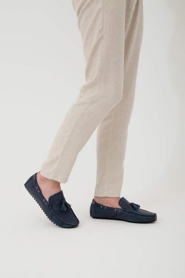  Tamer Tanca Erkek Hakiki Deri Lacivert Driver Ayakkabı