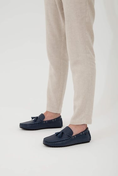  Tamer Tanca Erkek Hakiki Deri Lacivert Driver Ayakkabı