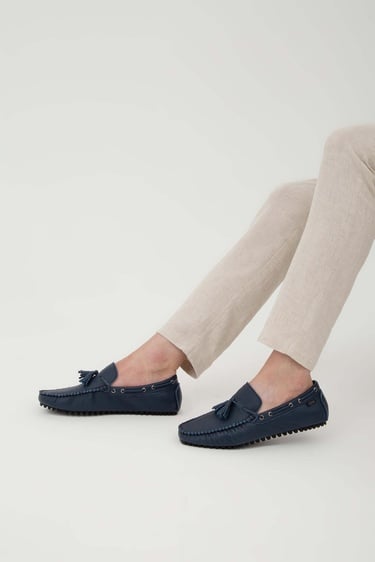  Tamer Tanca Erkek Hakiki Deri Lacivert Driver Ayakkabı