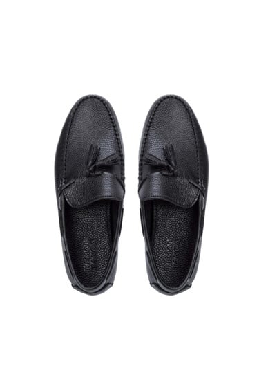  Tamer Tanca Erkek Hakiki Deri Siyah Floter Driver Ayakkabı