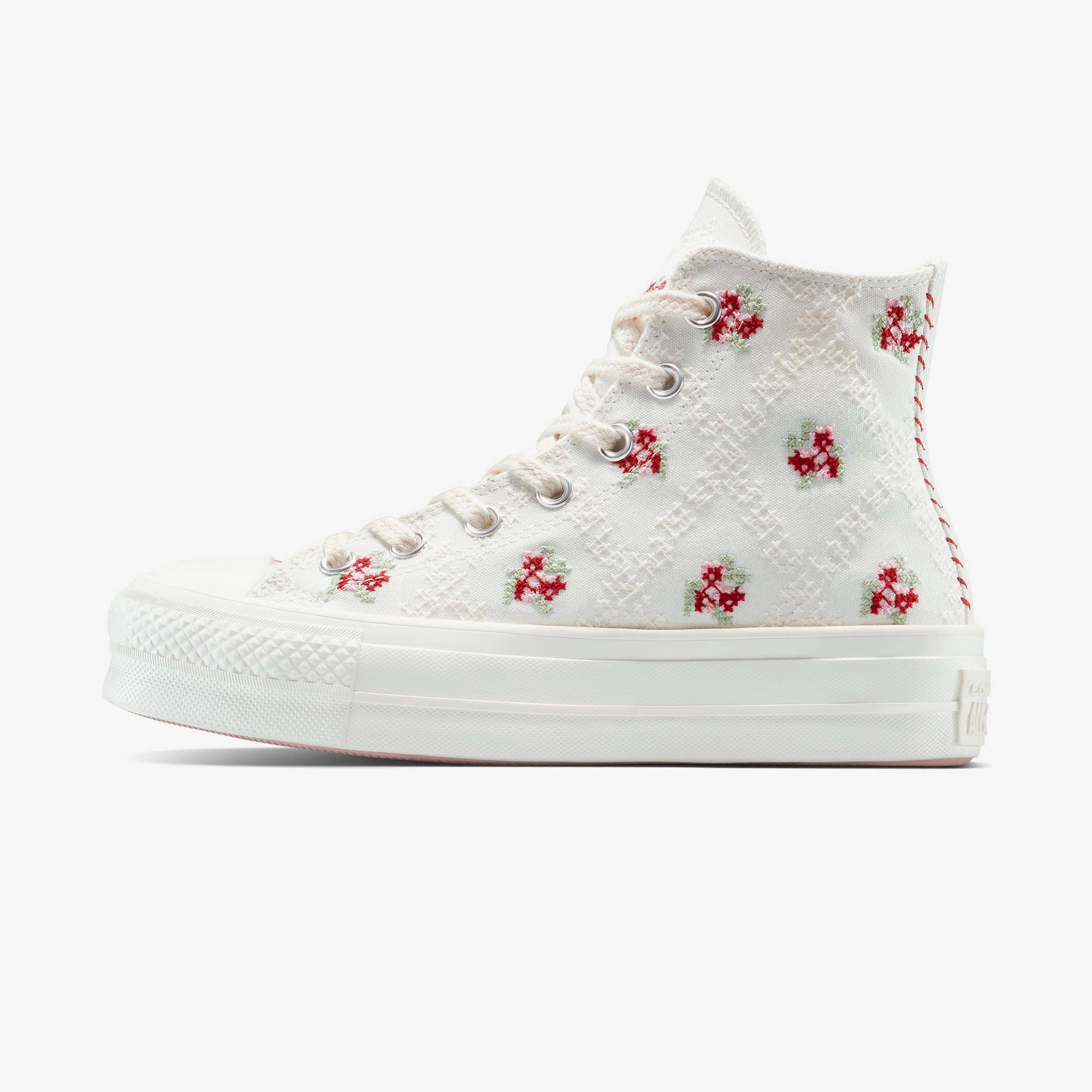 Converse Chuck Taylor All Star Lift Rose Cross Stitch Kadın Beyaz Platform Sneaker