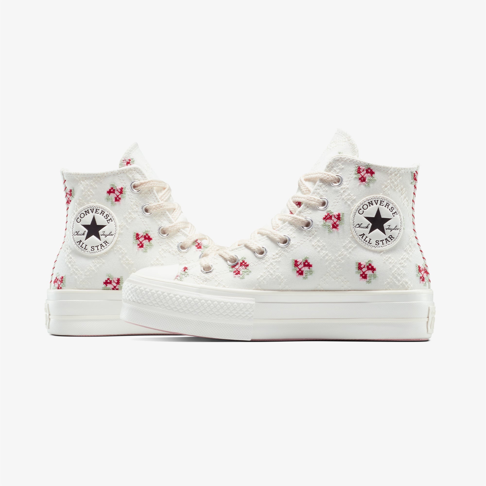 Converse Chuck Taylor All Star Lift Rose Cross Stitch Kadın Beyaz Platform Sneaker