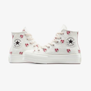  Converse Chuck Taylor All Star Lift Rose Cross Stitch Kadın Beyaz Platform Sneaker