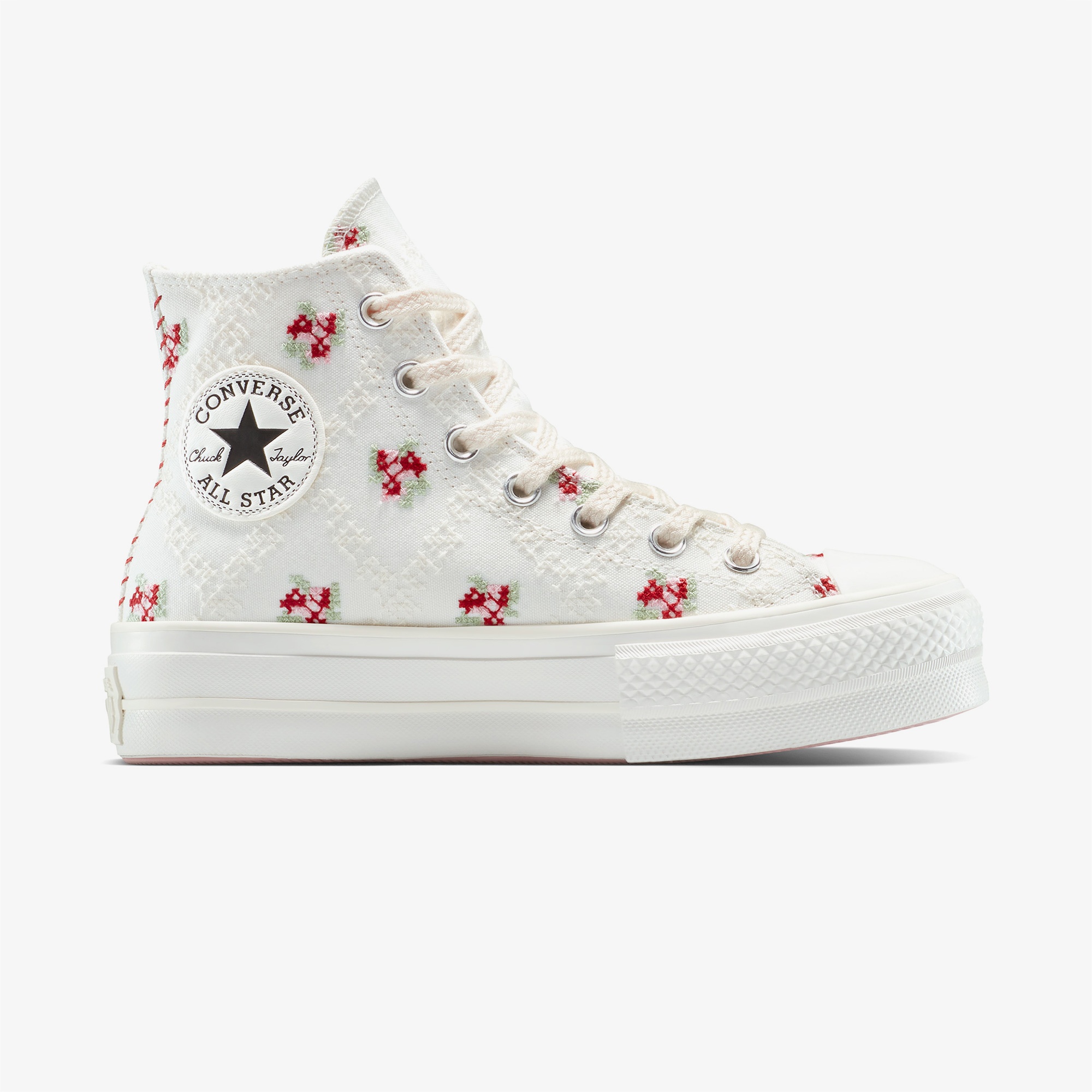 Converse Chuck Taylor All Star Lift Rose Cross Stitch Kadın Beyaz Platform Sneaker