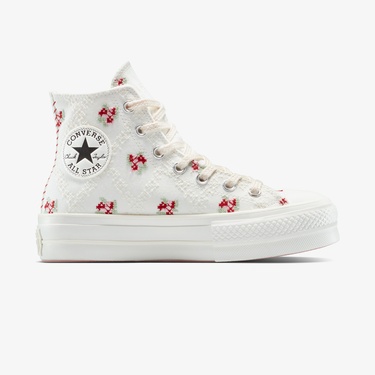  Converse Chuck Taylor All Star Lift Rose Cross Stitch Kadın Beyaz Platform Sneaker
