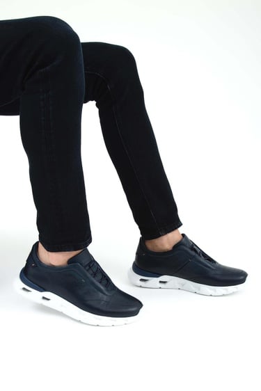  Tamer Tanca Erkek Hakiki Deri Lacivert Casual Ayakkabı