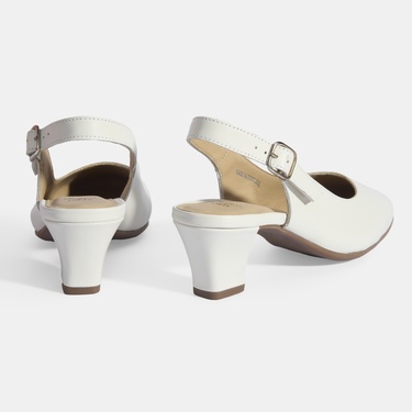  Kadın Beyaz Ayarlanabilir Tokalı DesaComfort Deri Topuklu Ayakkabı