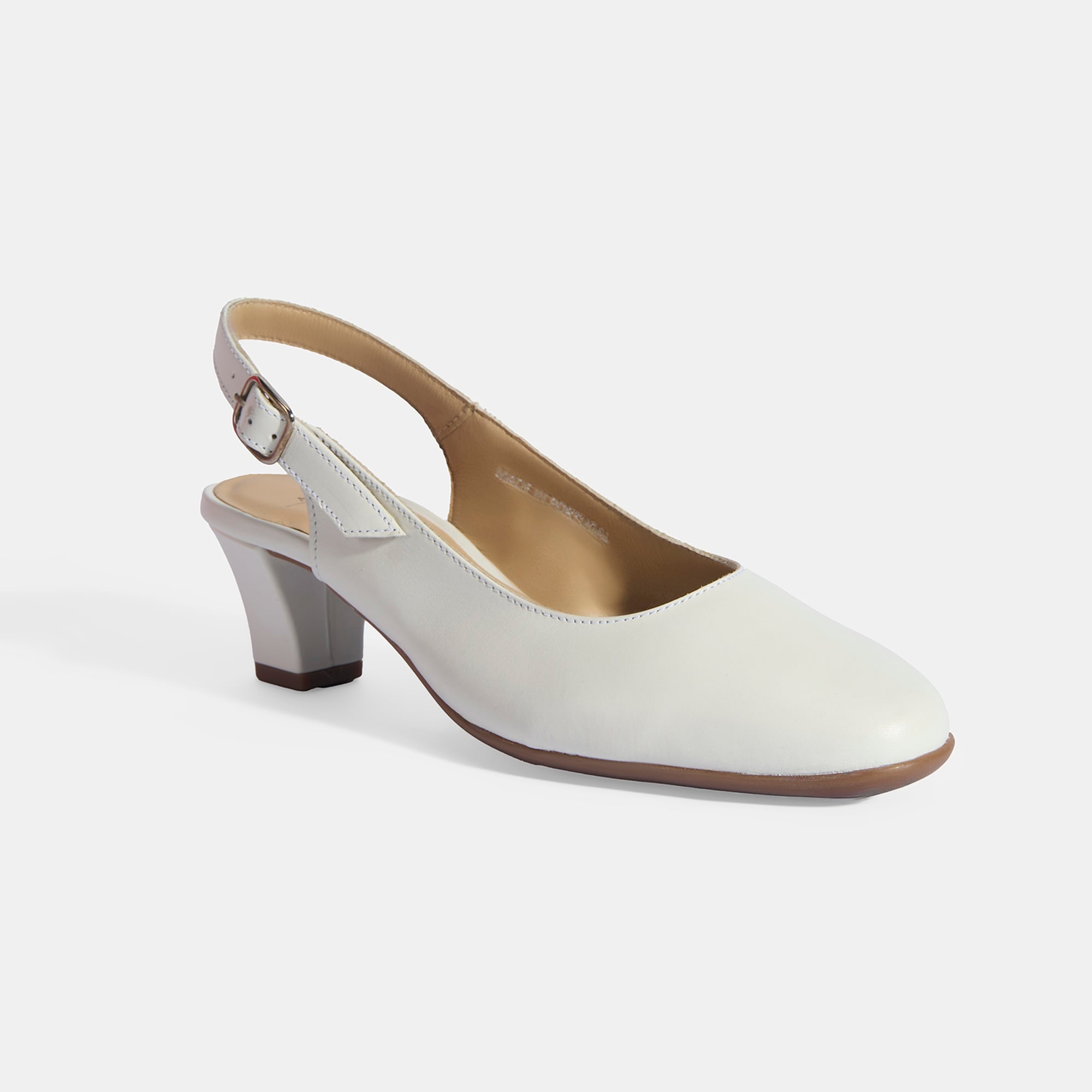 Kadın Beyaz Ayarlanabilir Tokalı DesaComfort Deri Topuklu Ayakkabı