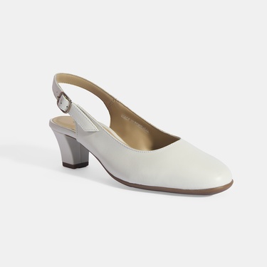  Kadın Beyaz Ayarlanabilir Tokalı DesaComfort Deri Topuklu Ayakkabı