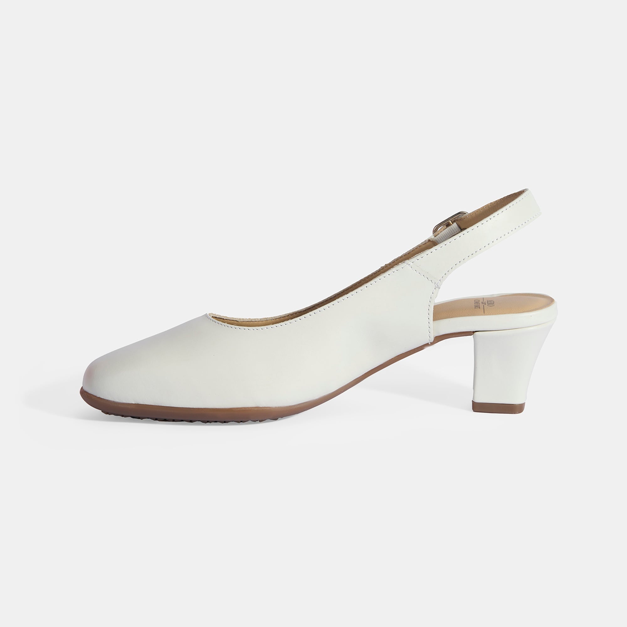 Kadın Beyaz Ayarlanabilir Tokalı DesaComfort Deri Topuklu Ayakkabı