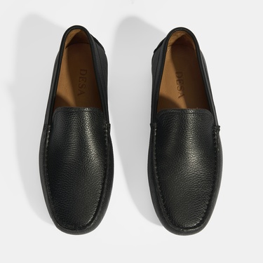  Erkek Siyah Slip-On Deri Loafer