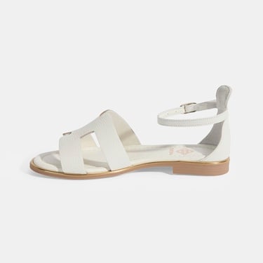  Kadın Beyaz Ayarlanabilir Tokalı Deri Sandalet
