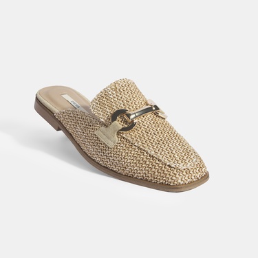  Kadın Bej Metal Aksesuarlı Hasır Terlik