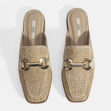  Kadın Bej Metal Aksesuarlı Hasır Terlik