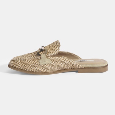  Kadın Bej Metal Aksesuarlı Hasır Terlik