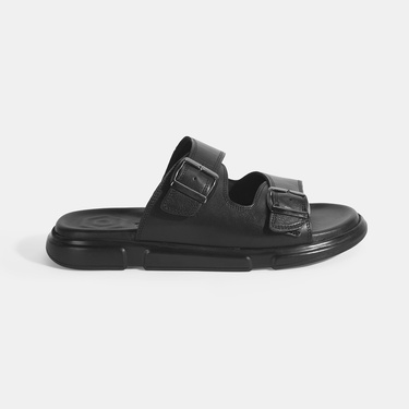  Erkek Siyah Ayarlanabilir Tokalı Deri Terlik