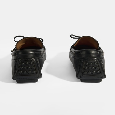  Erkek Siyah Bağcık Detaylı Slip-On Deri Loafer