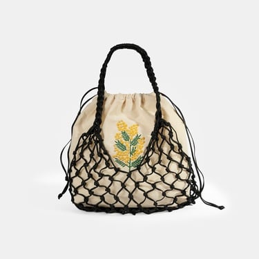  KEDV Mimozalı Deri Örgü Çanta