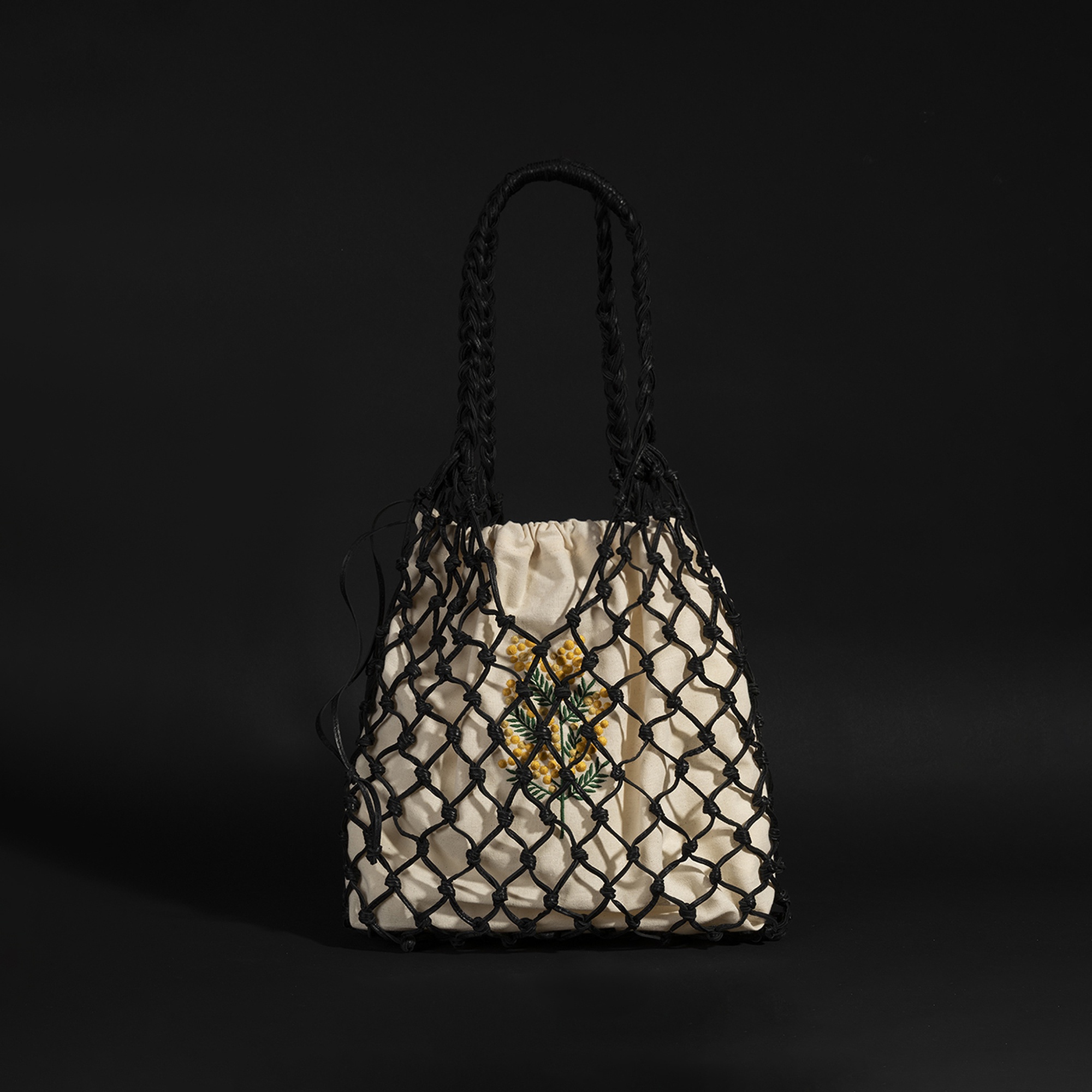 KEDV Mimozalı Deri Örgü Çanta