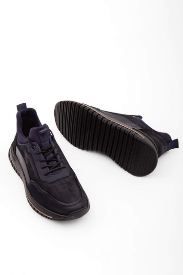  Tamer Tanca Erkek Hakiki Deri Lacivert Streç Casual Ayakkabı