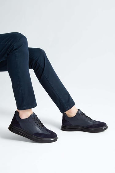  Tamer Tanca Erkek Hakiki Deri Lacivert Casual Ayakkabı