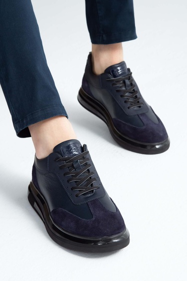  Tamer Tanca Erkek Hakiki Deri Lacivert Casual Ayakkabı