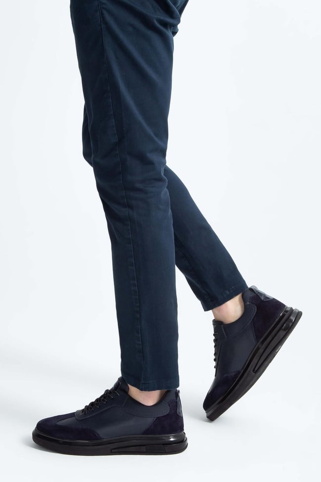  Tamer Tanca Erkek Hakiki Deri Lacivert Casual Ayakkabı