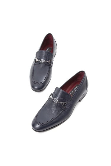  Tamer Tanca Erkek Hakiki Deri Lacivert Makosen Ayakkabı