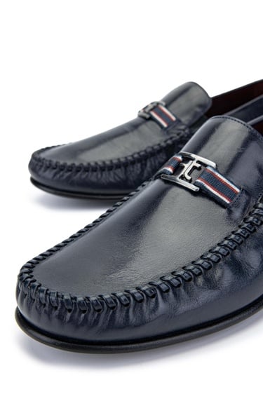  Tamer Tanca Erkek Hakiki Deri Lacivert Makosen Ayakkabı