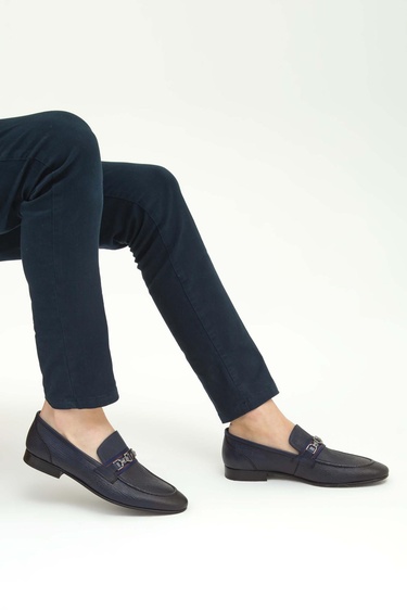  Tamer Tanca Erkek Hakiki Deri Lacivert Klasik Ayakkabı