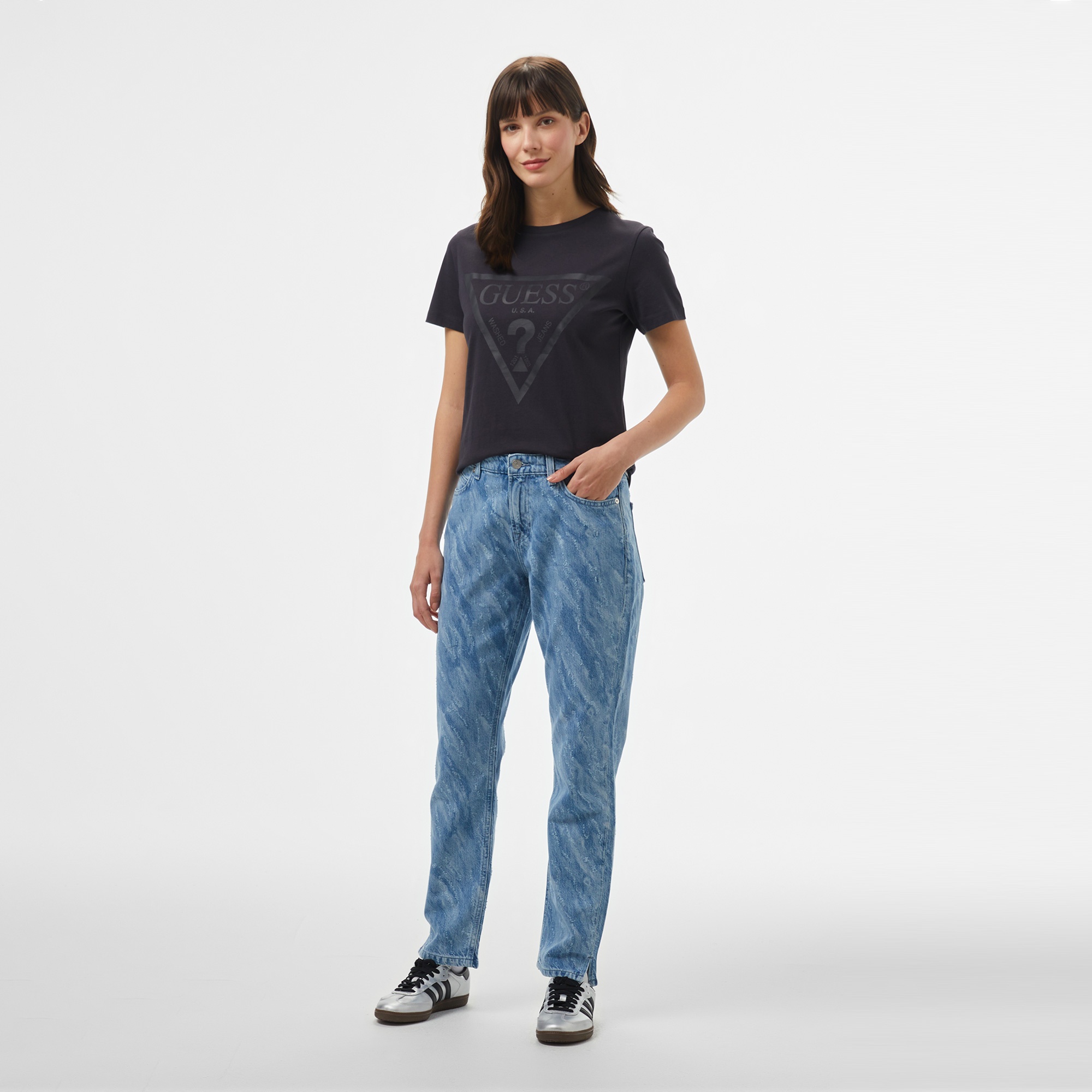 Guess Adele Organic Cotton Kadın Antrasit T-Shirt