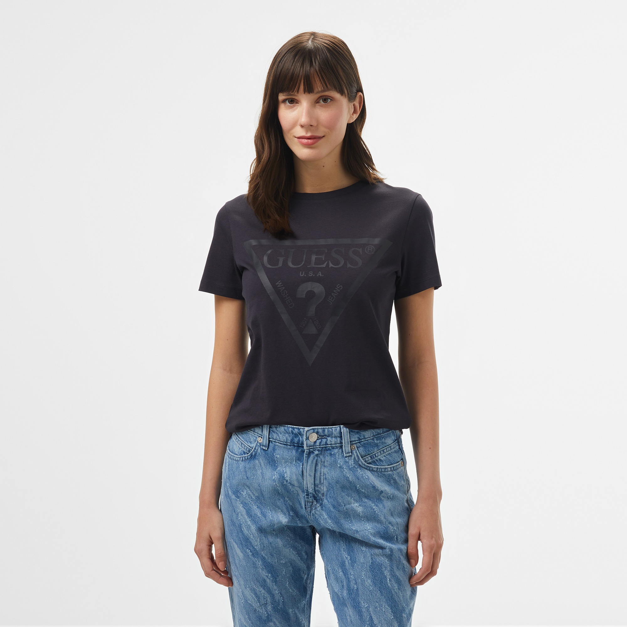 Guess Adele Organic Cotton Kadın Antrasit T-Shirt