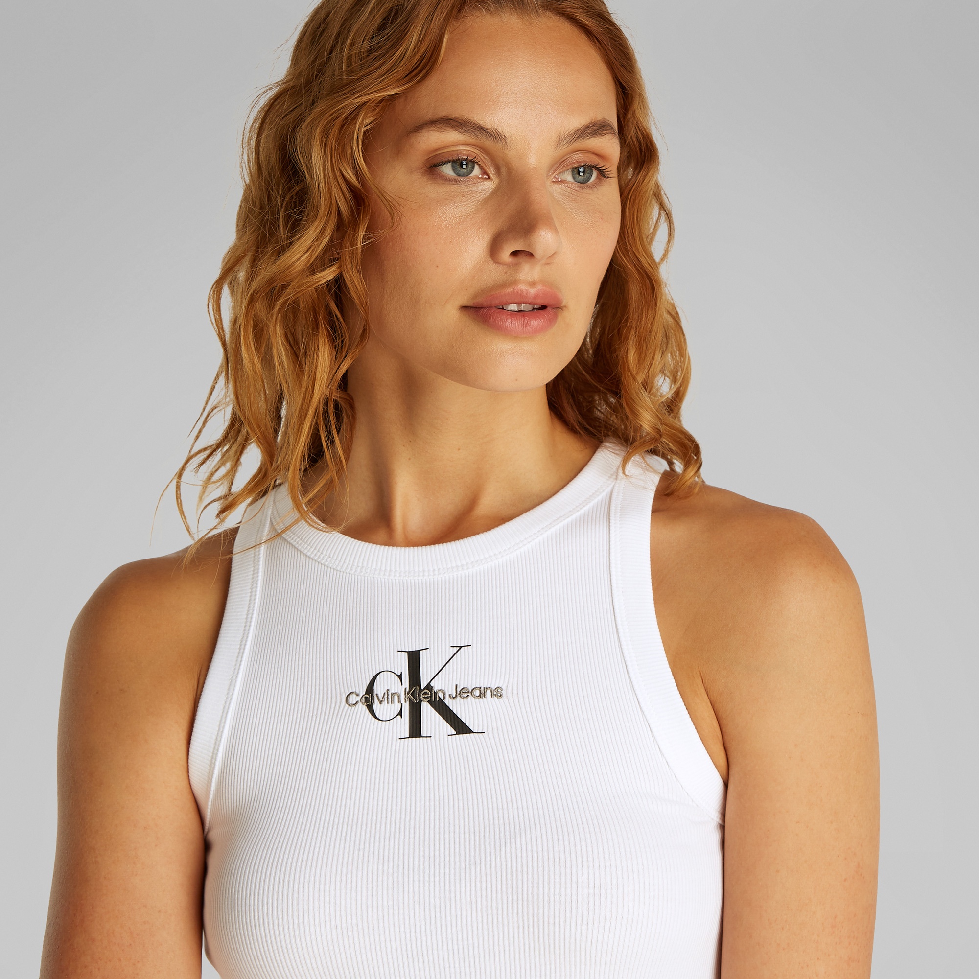 Calvin Klein Monologo Tank Kadın Beyaz Kolsuz T-Shirt