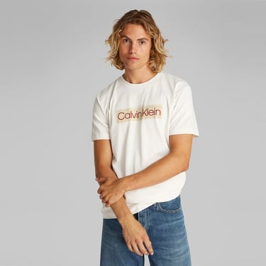  Calvin Klein Label Print Erkek Beyaz T-Shirt