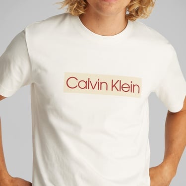  Calvin Klein Label Print Erkek Beyaz T-Shirt