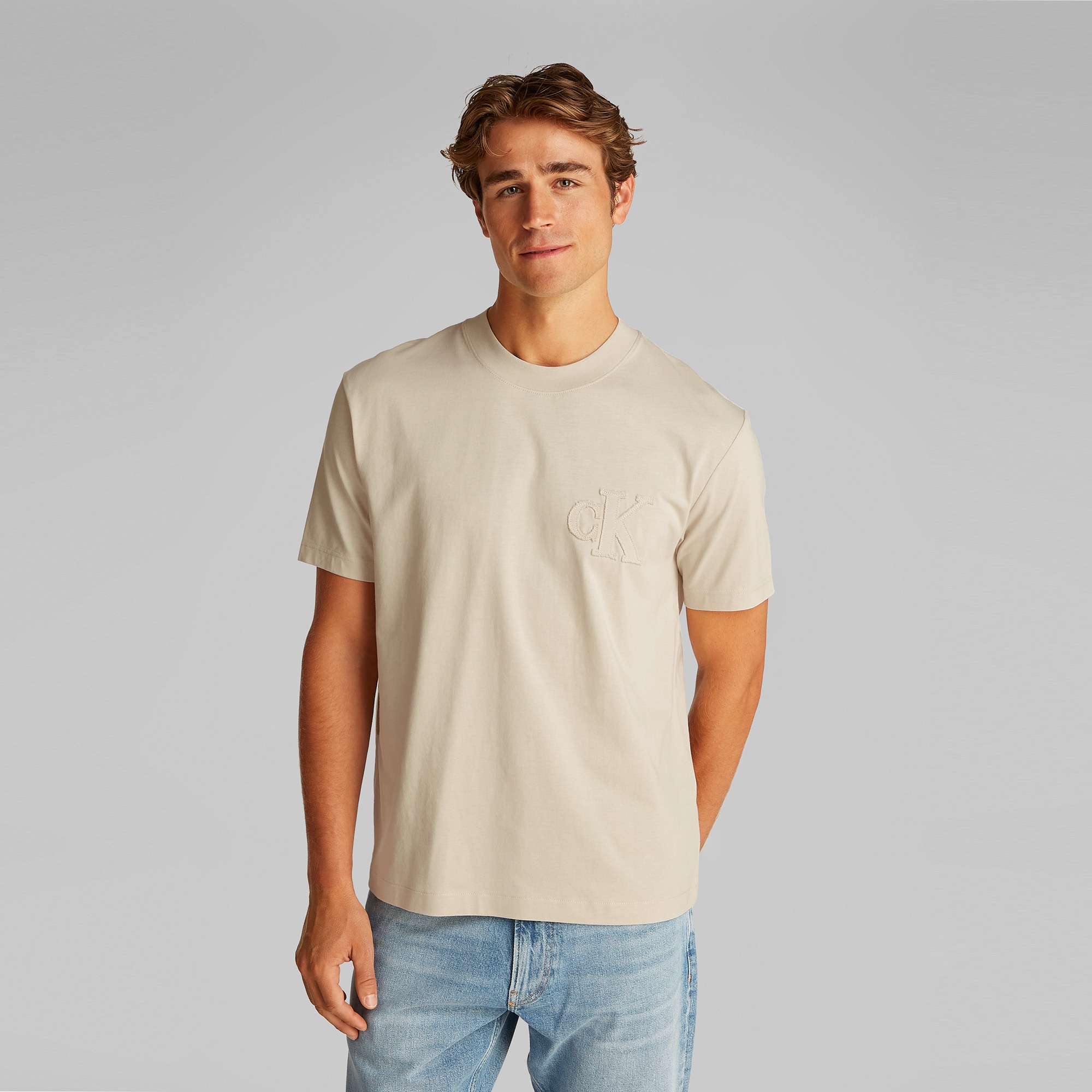 Calvin Klein Applique Erkek Bej T-Shirt