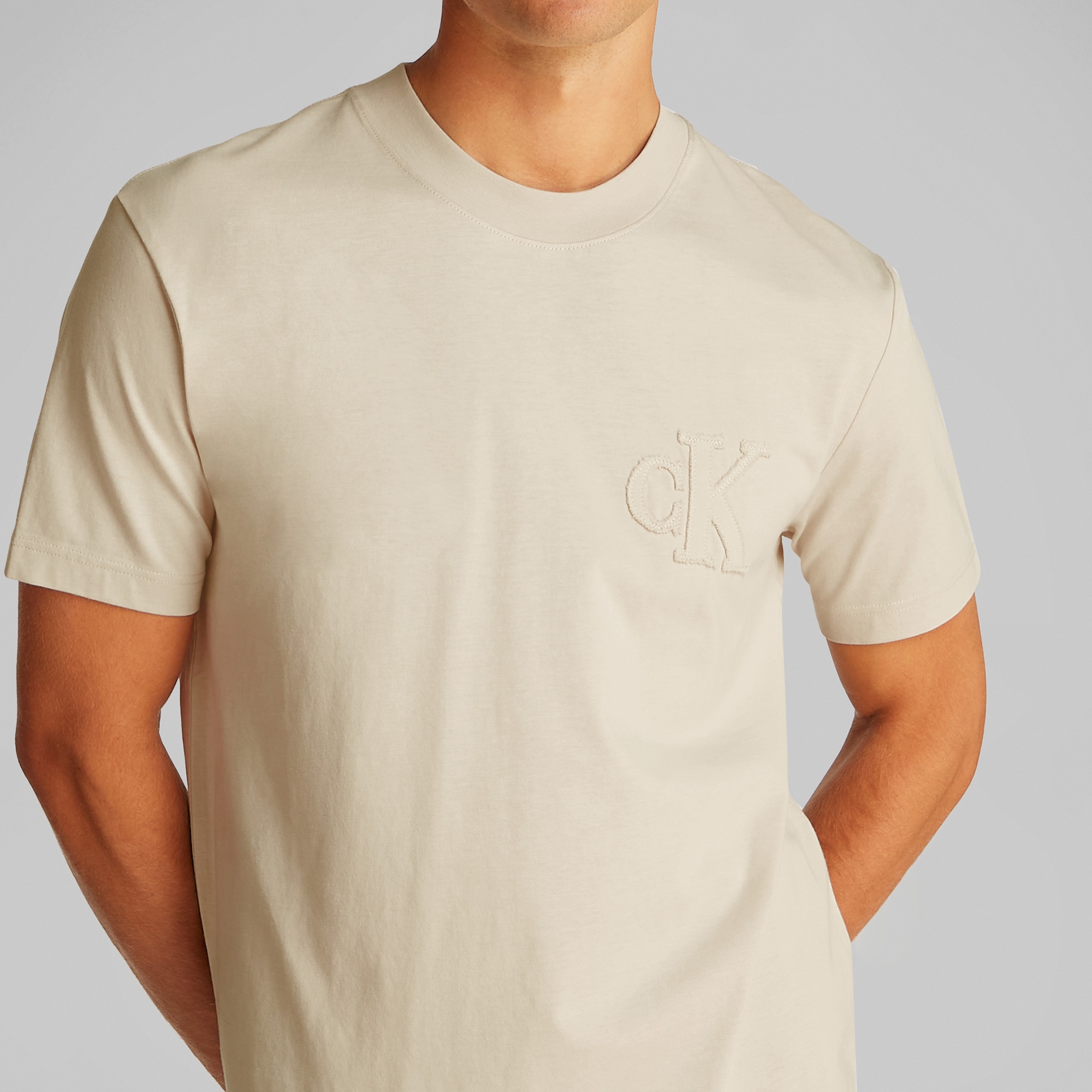 Calvin Klein Applique Erkek Bej T-Shirt