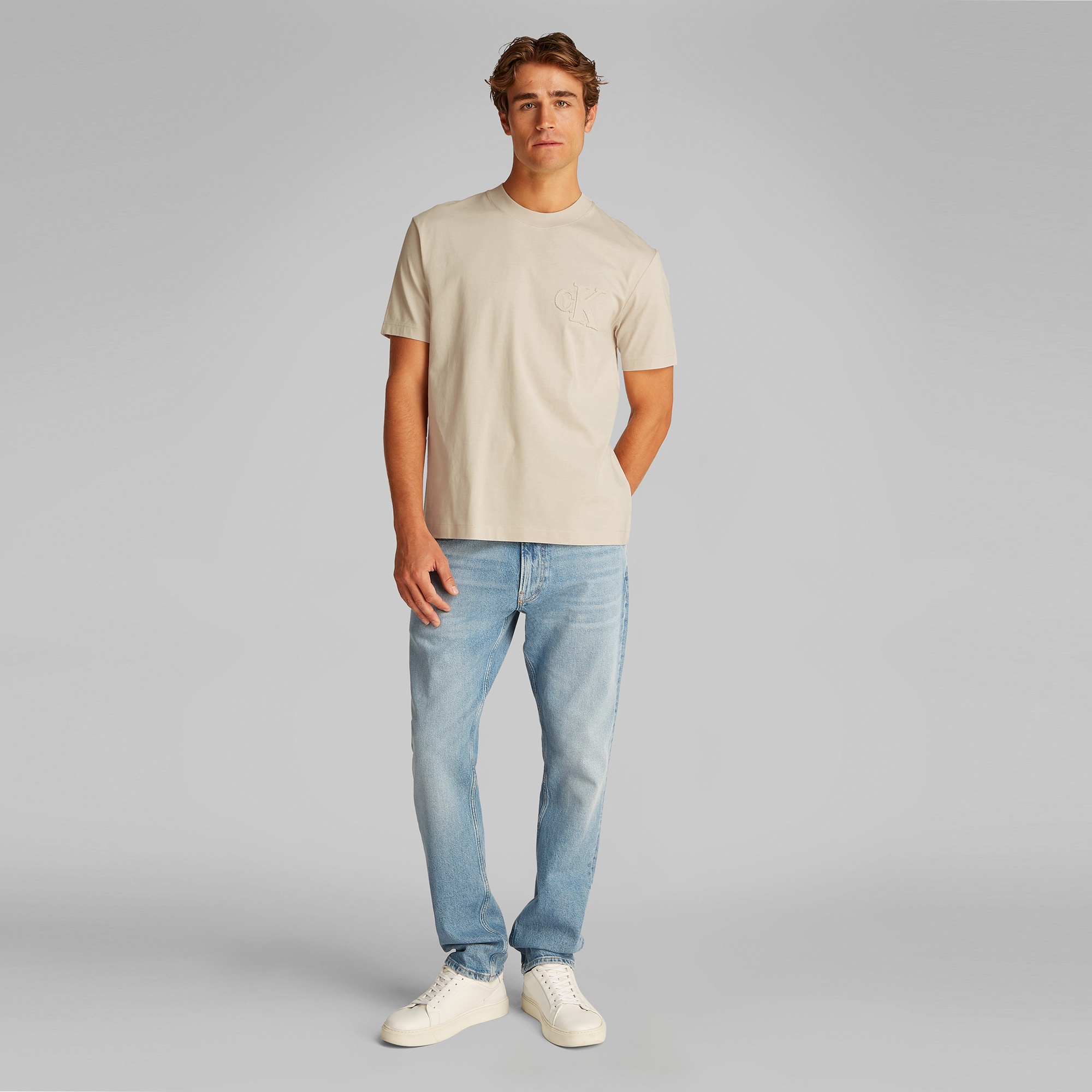 Calvin Klein Applique Erkek Bej T-Shirt